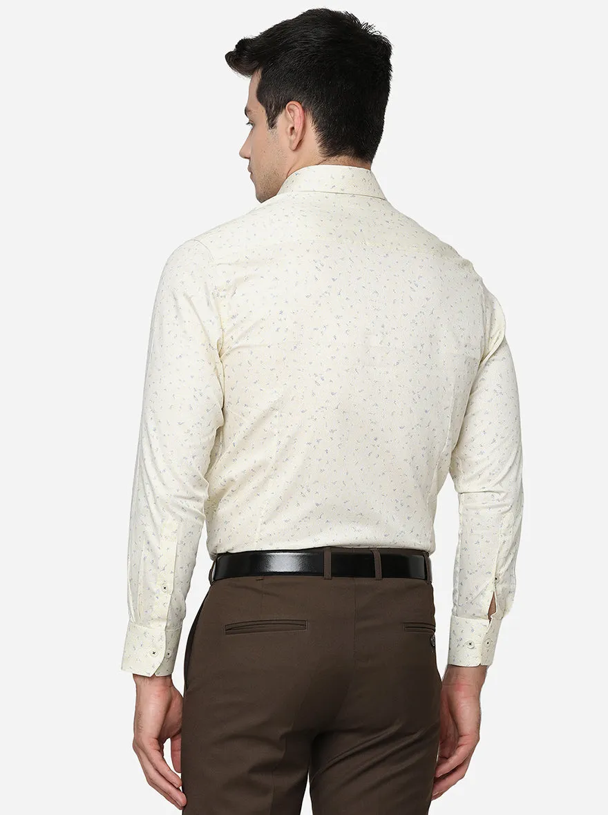 Light Yellow Printed Slim Fit Formal Shirt | Metal