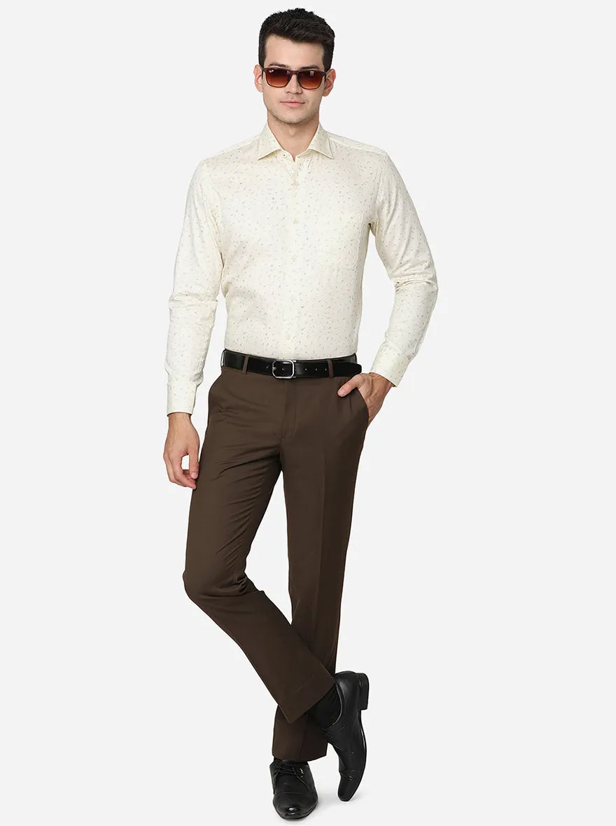 Light Yellow Printed Slim Fit Formal Shirt | Metal