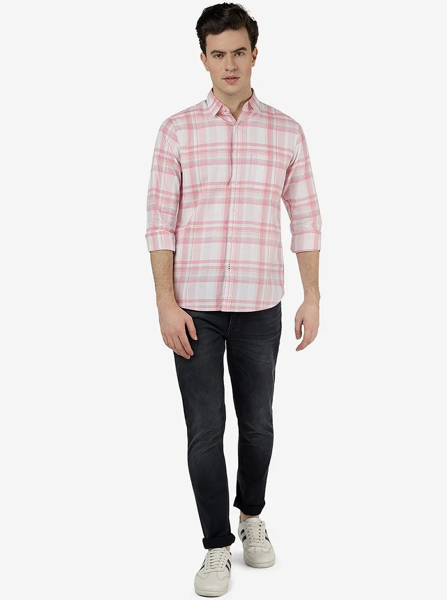 Lotus Pink Checked Slim Fit Casual Shirt | JadeBlue