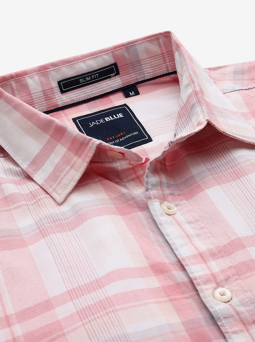 Lotus Pink Checked Slim Fit Casual Shirt | JadeBlue