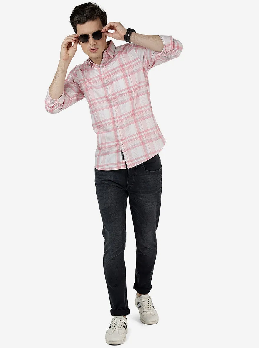 Lotus Pink Checked Slim Fit Casual Shirt | JadeBlue