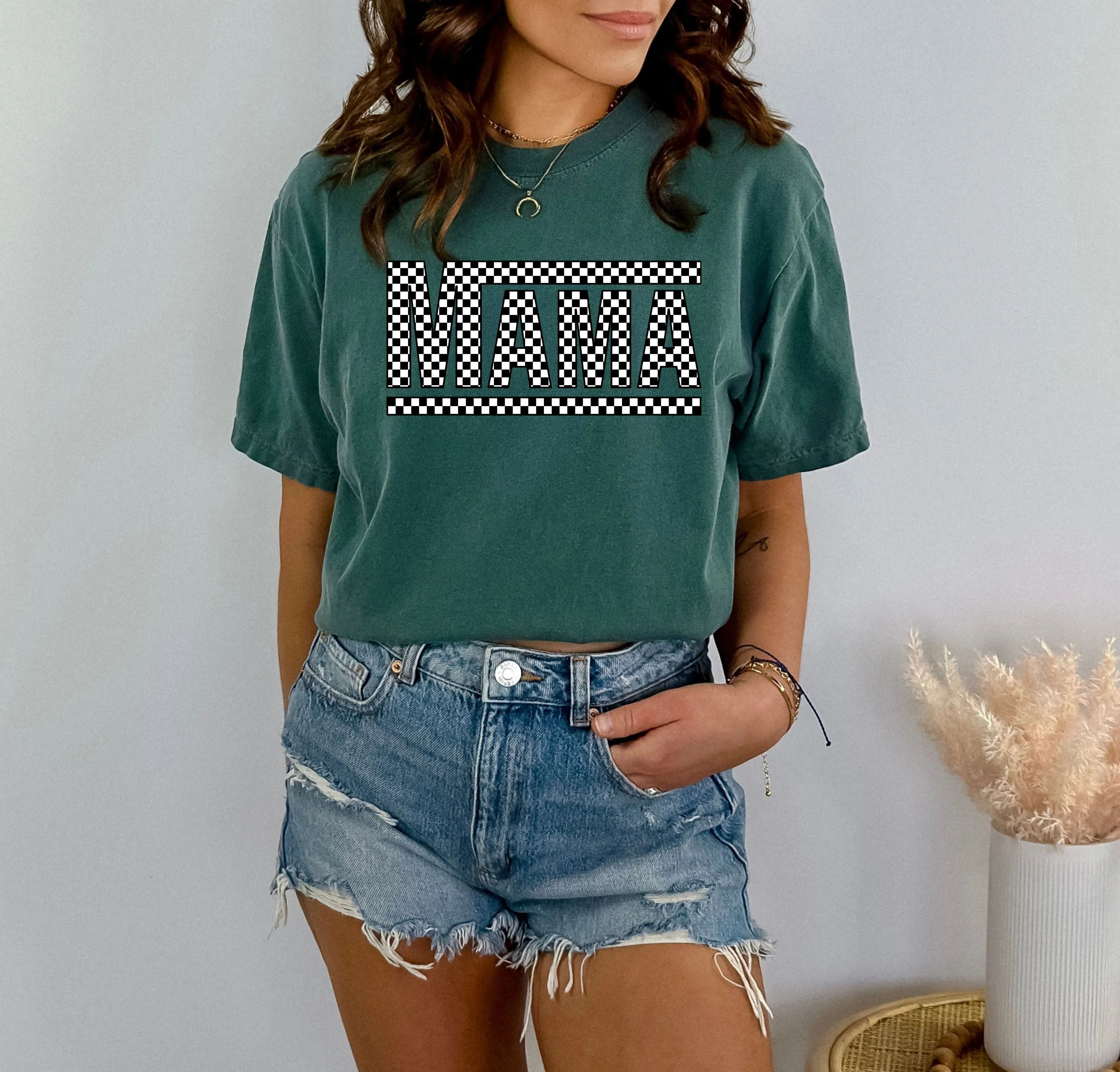 Mama Checkered Tee - Comfort Colors