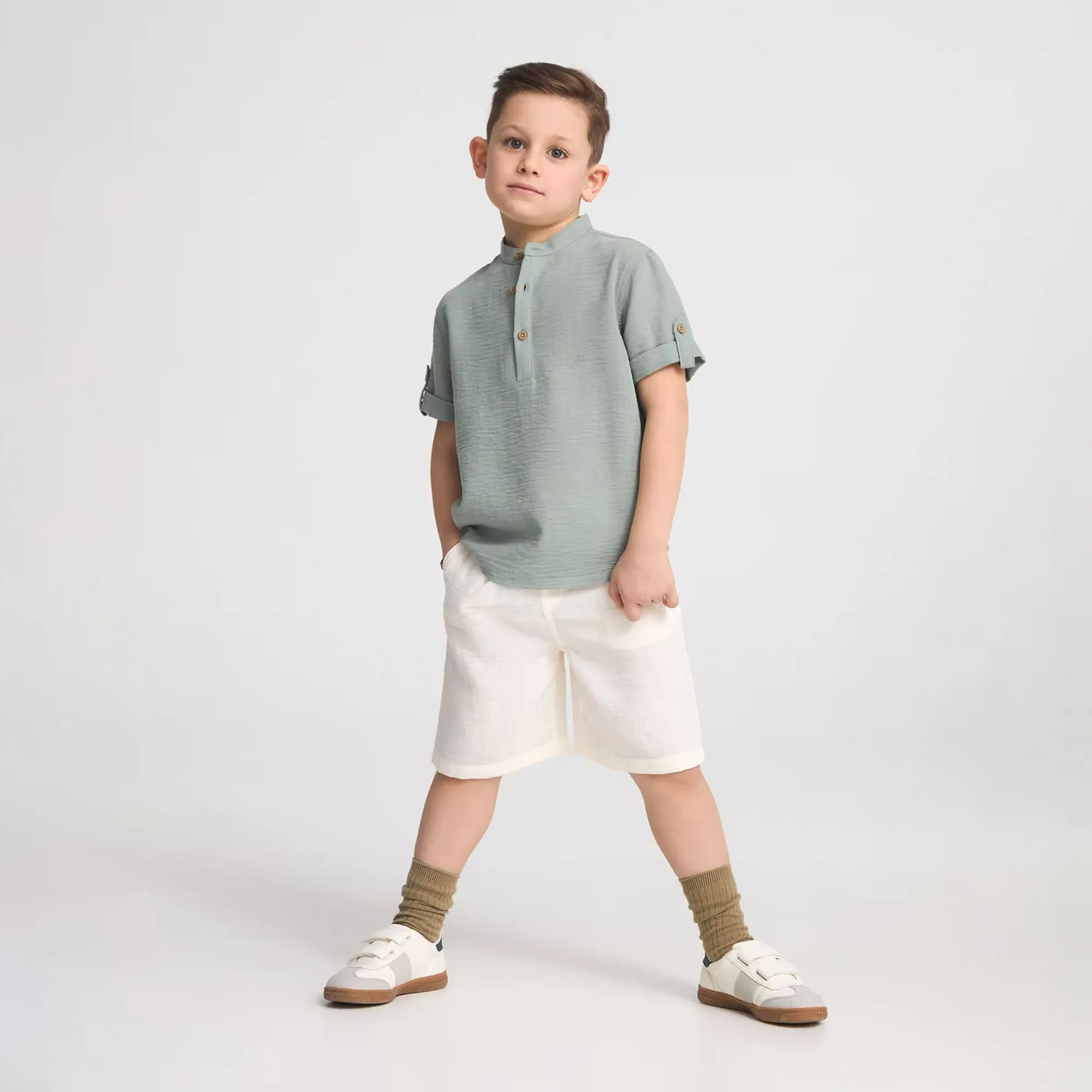 Mandarin Collar Short Sleeve Shirt