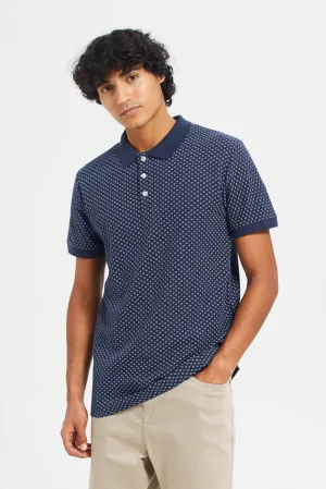 Men Navy Printed Polo T-Shirt