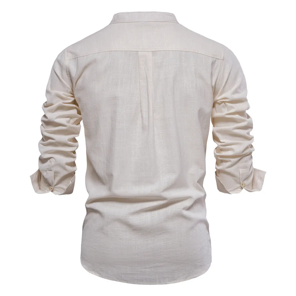 Men's Fashion Solid Color Stand Collar Short-sleeve Shirts | SH228