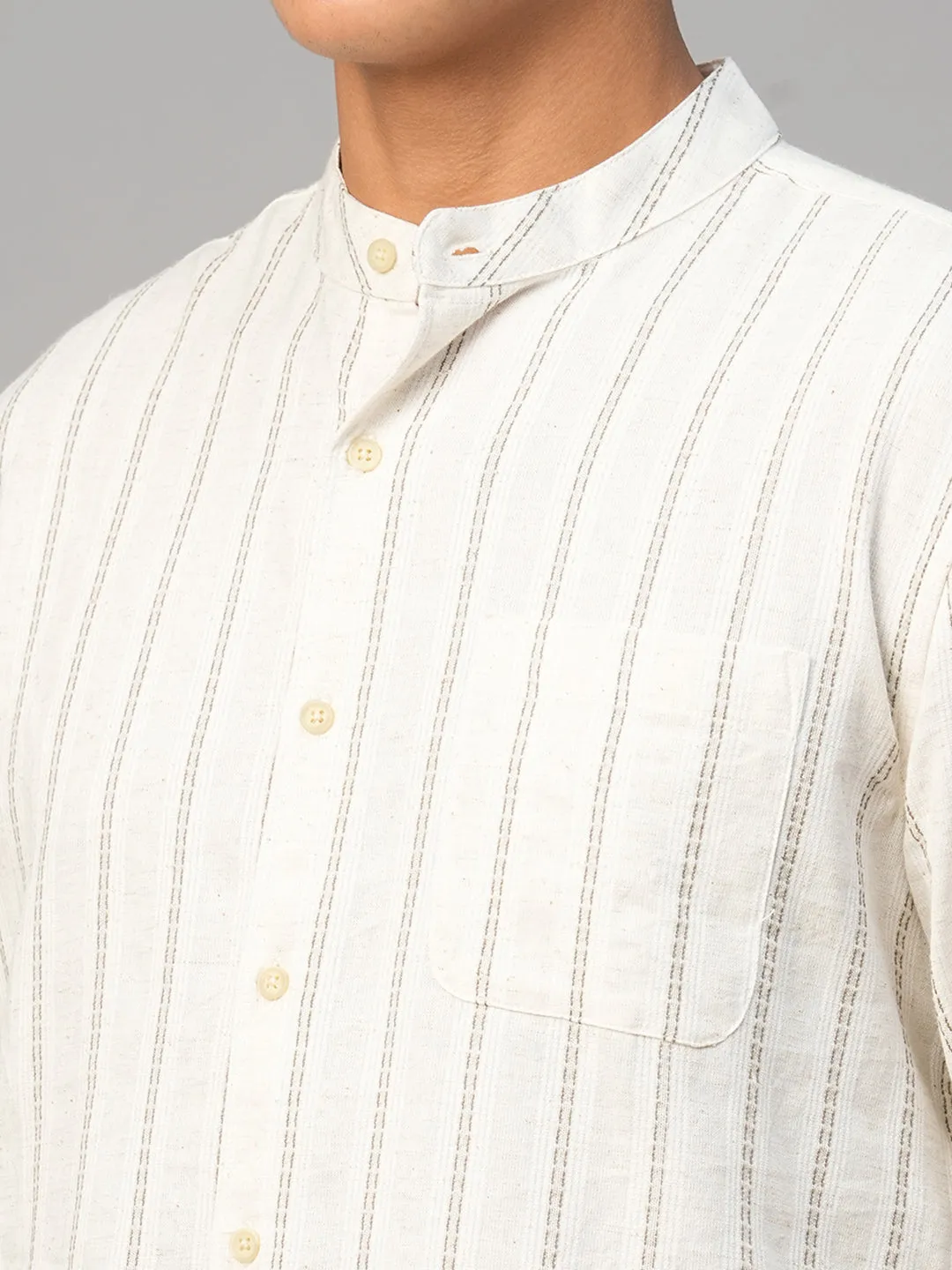 Men's Natural Cotton Linen Regular Fit Striped Shirt