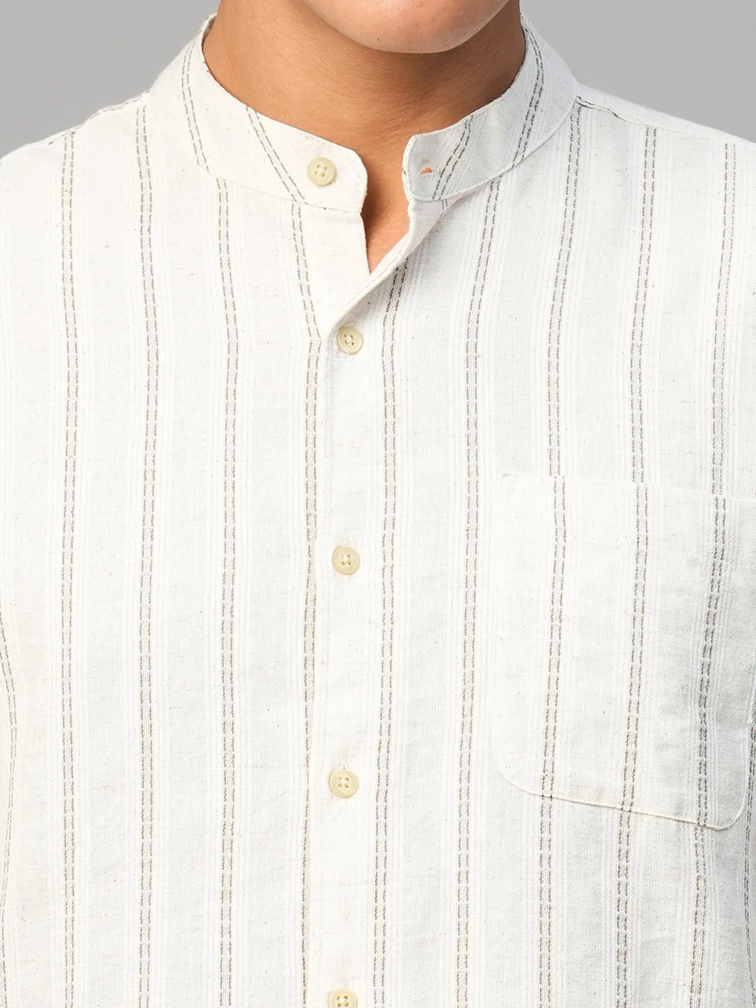 Men's Natural Cotton Linen Regular Fit Striped Shirt