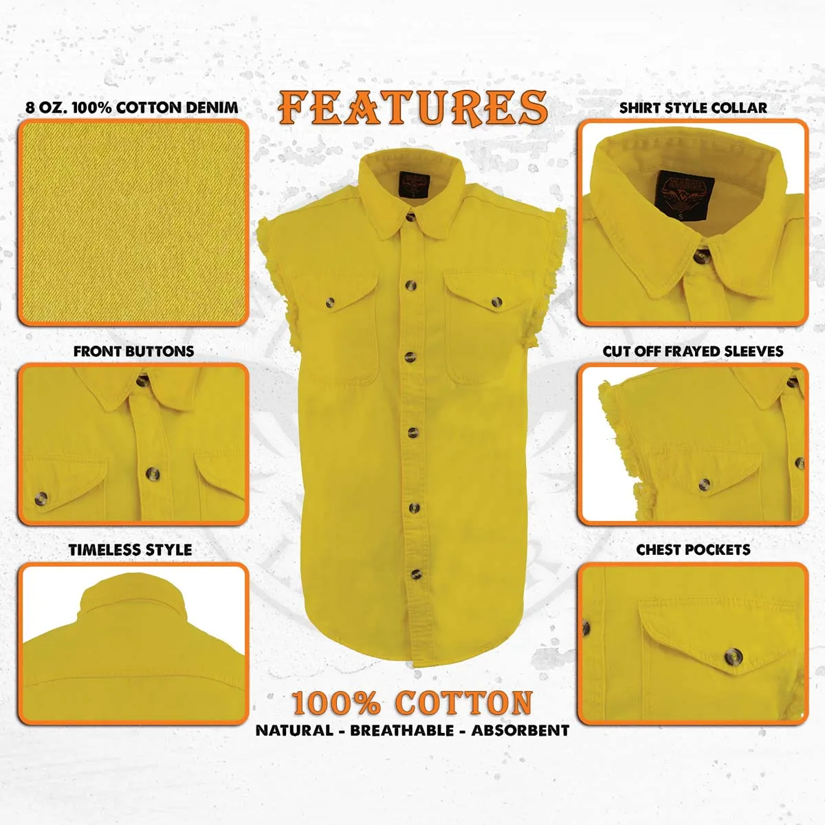 Milwaukee Leather DM4008 Men's Yellow Lightweight Denim Shirt with