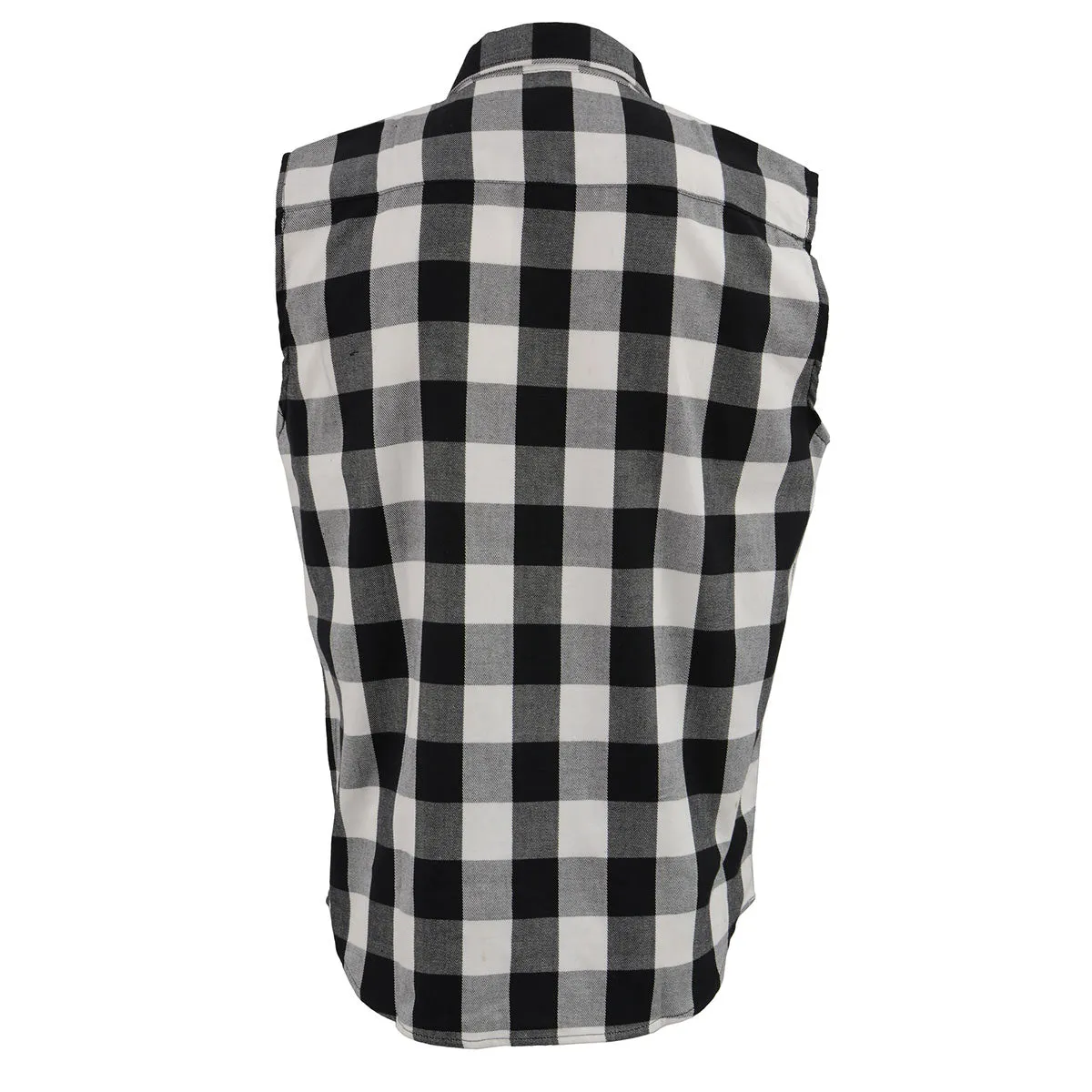 Milwaukee Leather MPM1647 Men’s Classic Black and White Button-Down Flannel Cut Off Sleeveless Casual Shirt