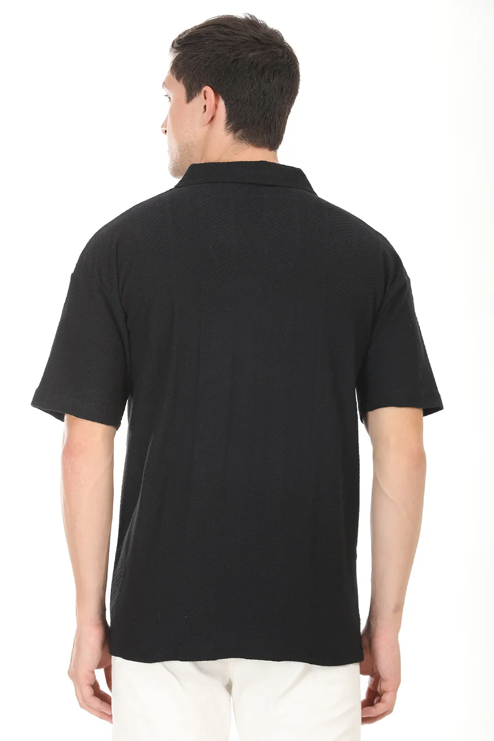 Modern Fit Cuban Collar Shirt - Black