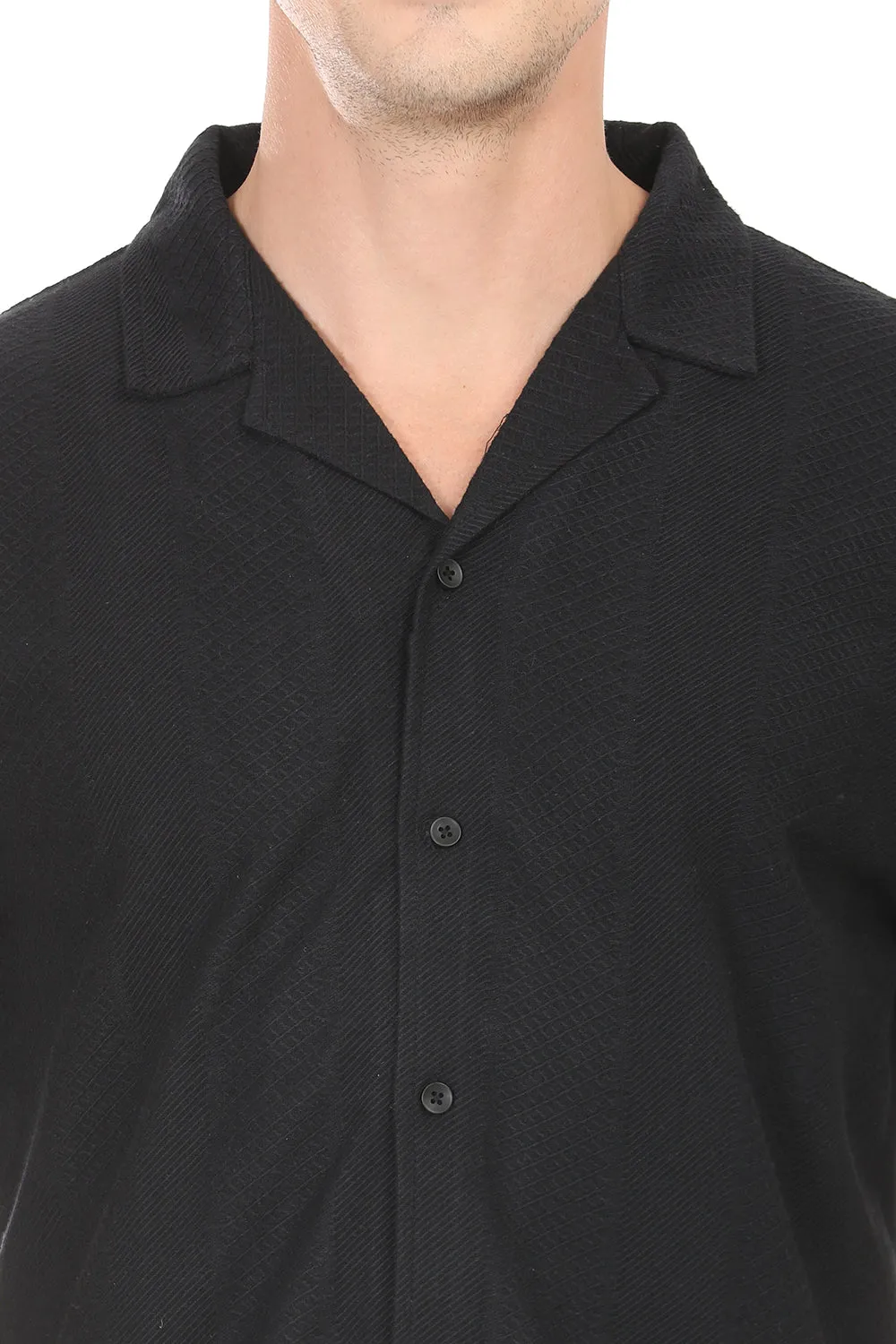 Modern Fit Cuban Collar Shirt - Black