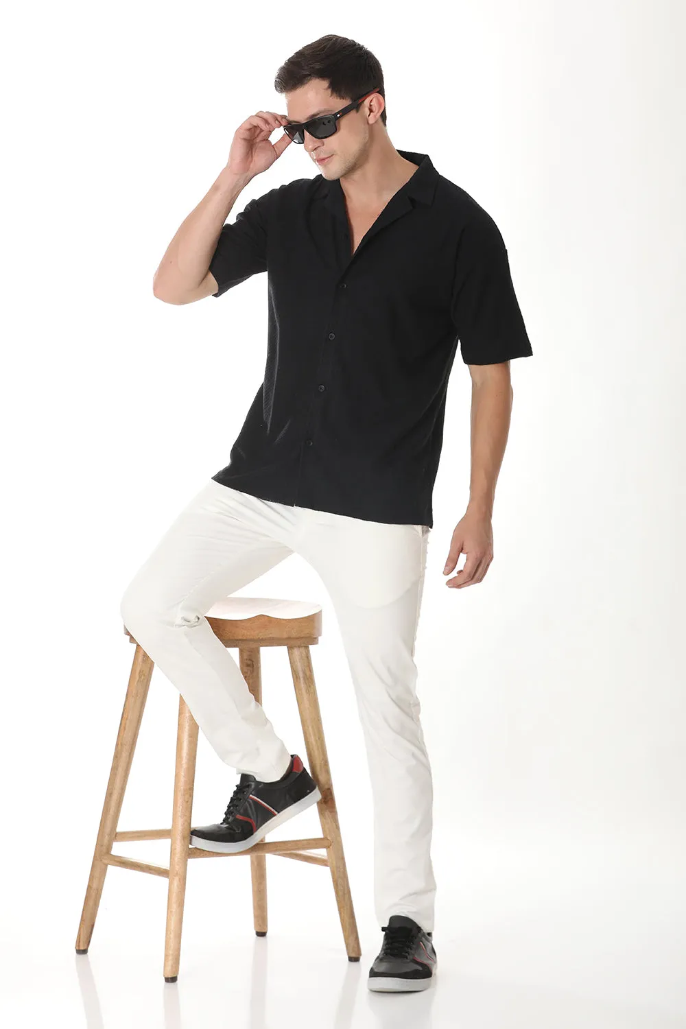 Modern Fit Cuban Collar Shirt - Black