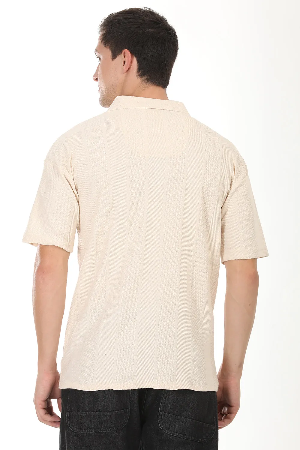 Modern Fit Cuban Collar Shirt - Cream