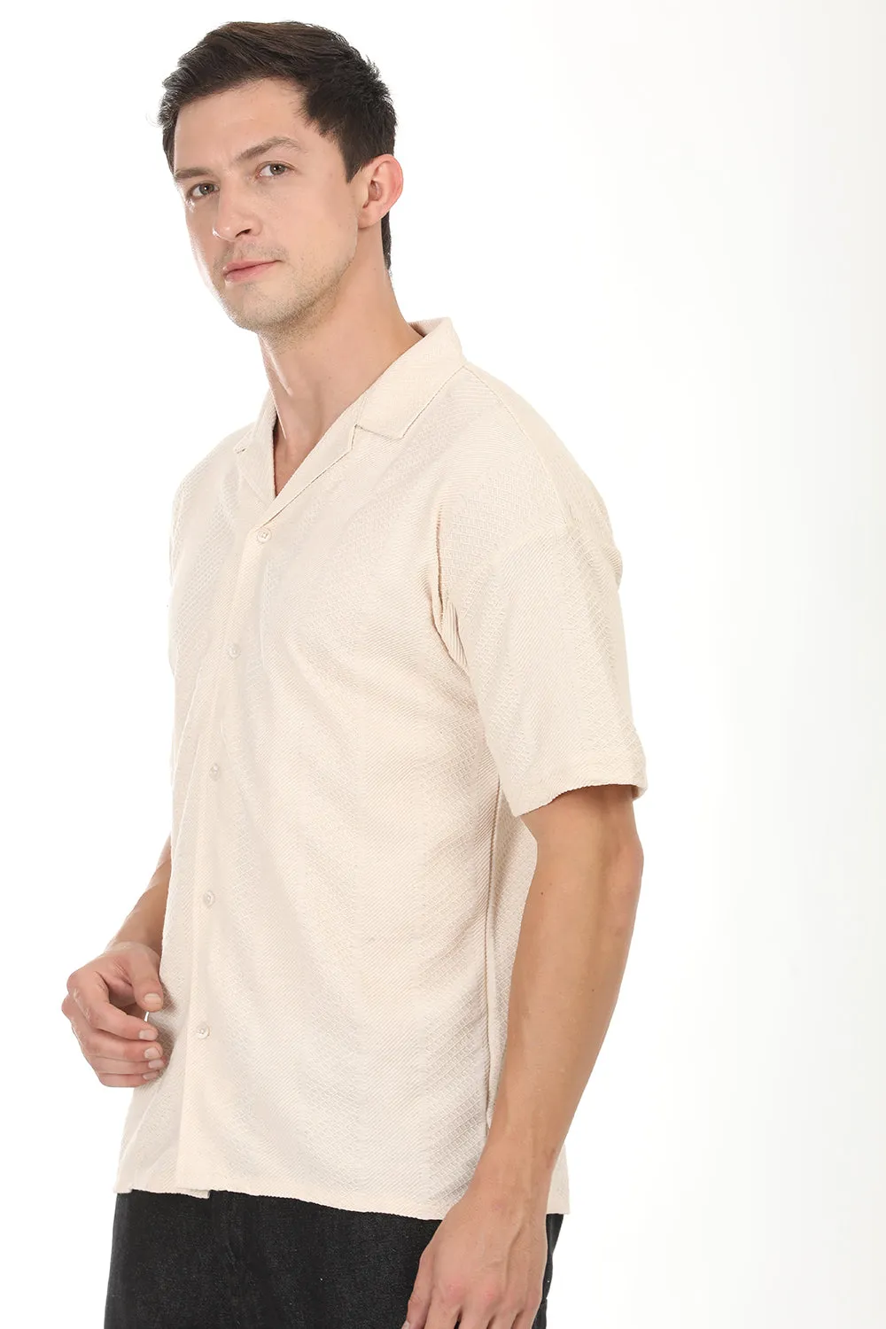 Modern Fit Cuban Collar Shirt - Cream