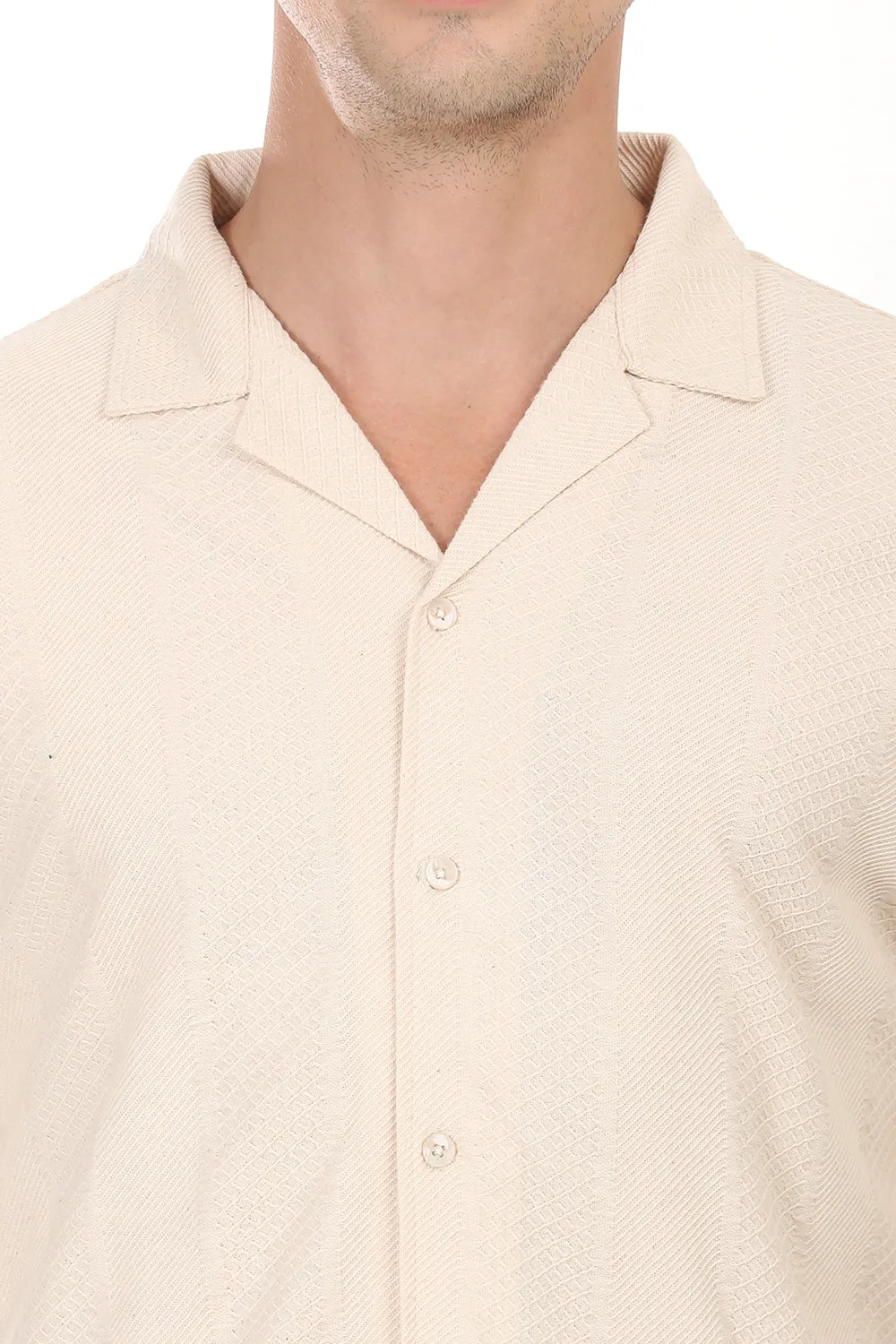 Modern Fit Cuban Collar Shirt - Cream