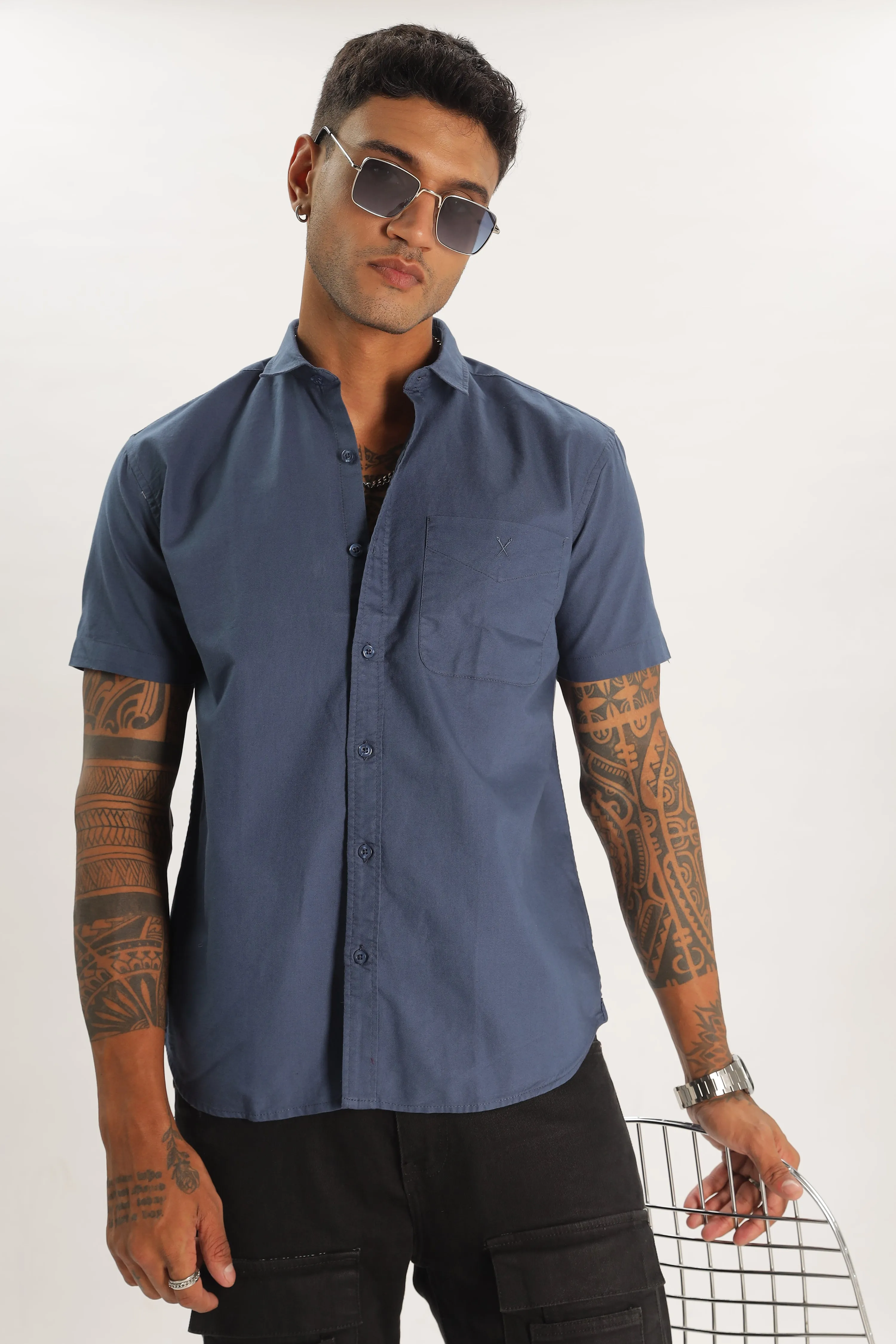 Pastel Blue Half Sleeve Regular Fit Shirt