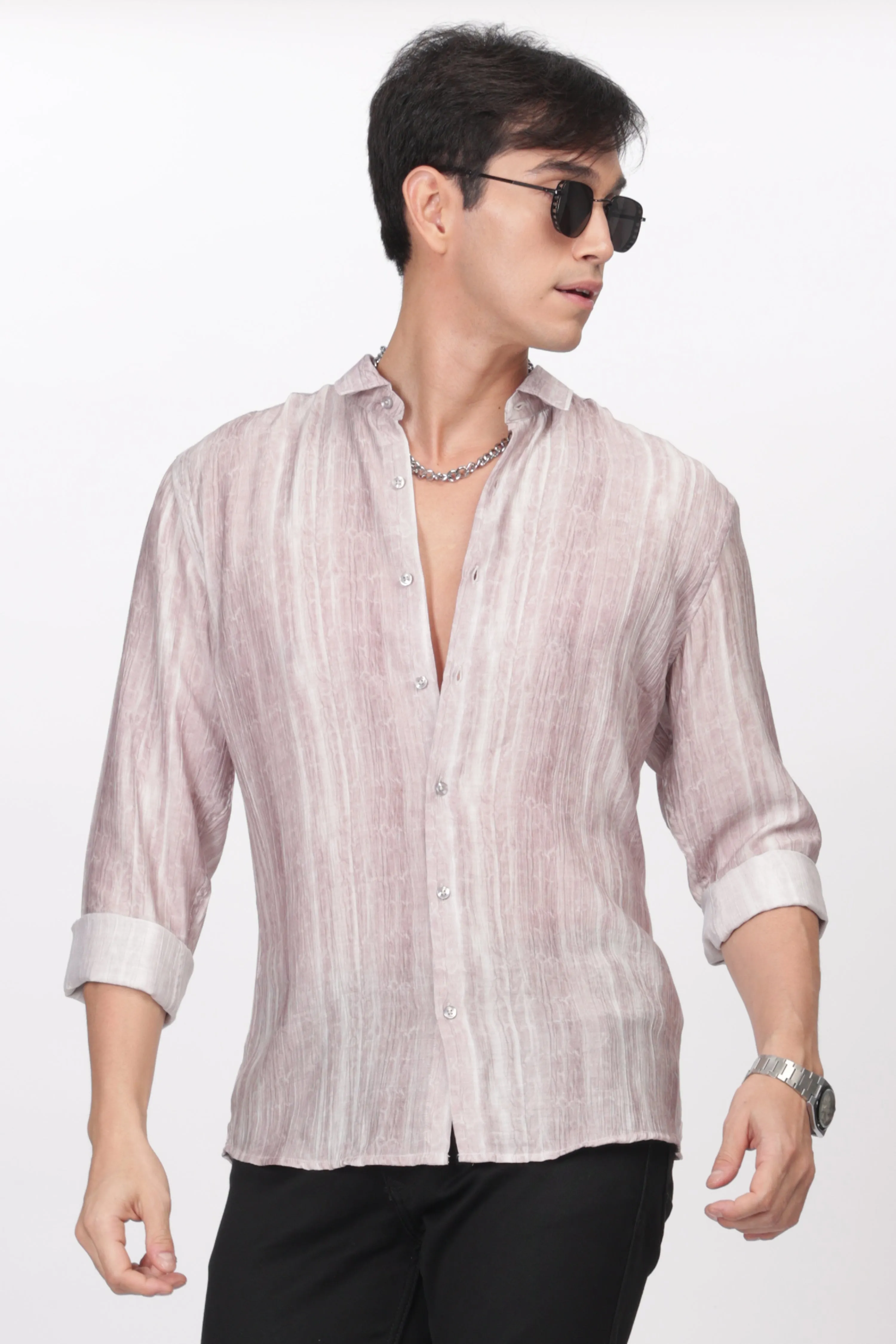 Peach Slim Fit Viscose Beach Wear Shirt