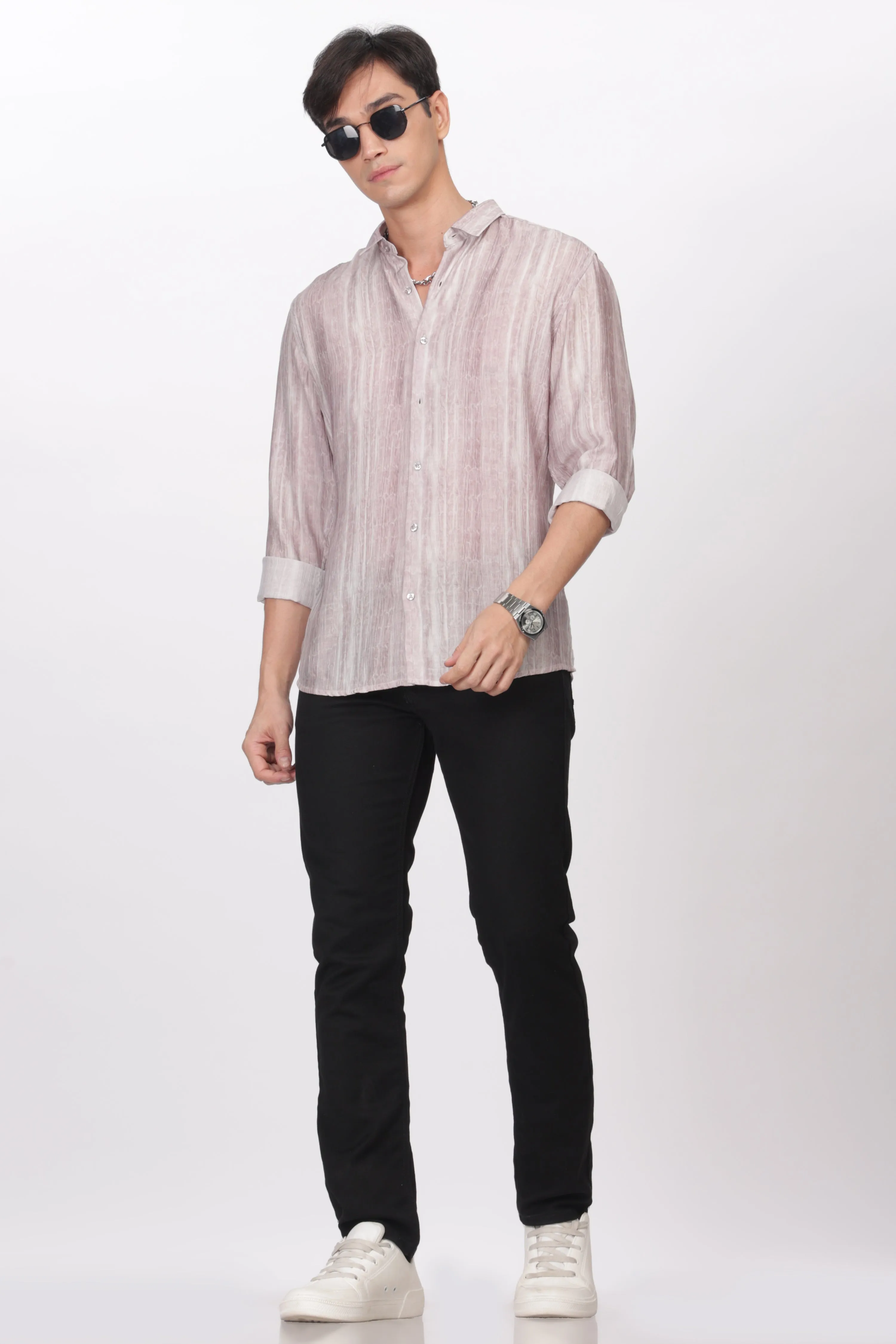 Peach Slim Fit Viscose Beach Wear Shirt