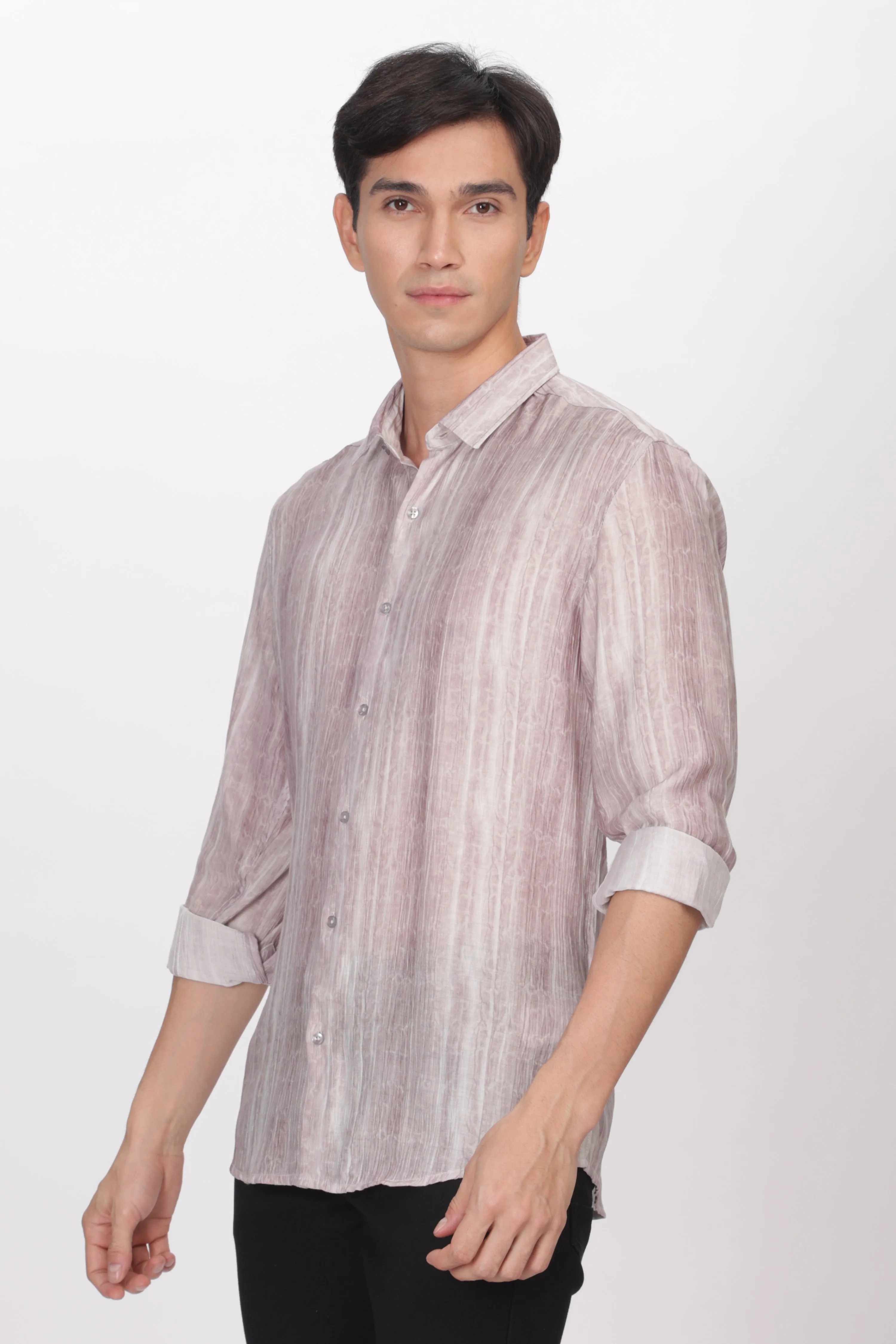 Peach Slim Fit Viscose Beach Wear Shirt