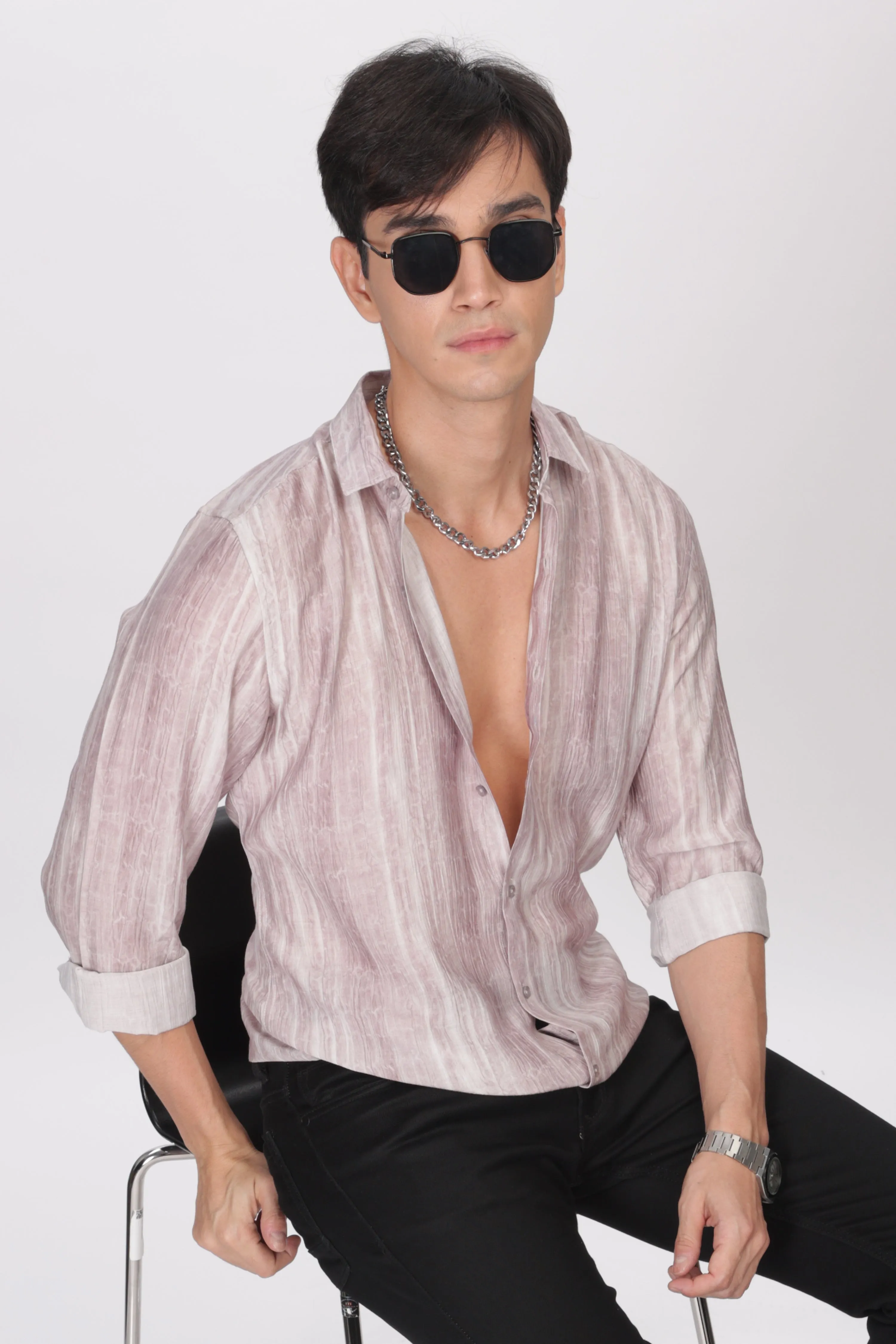 Peach Slim Fit Viscose Beach Wear Shirt