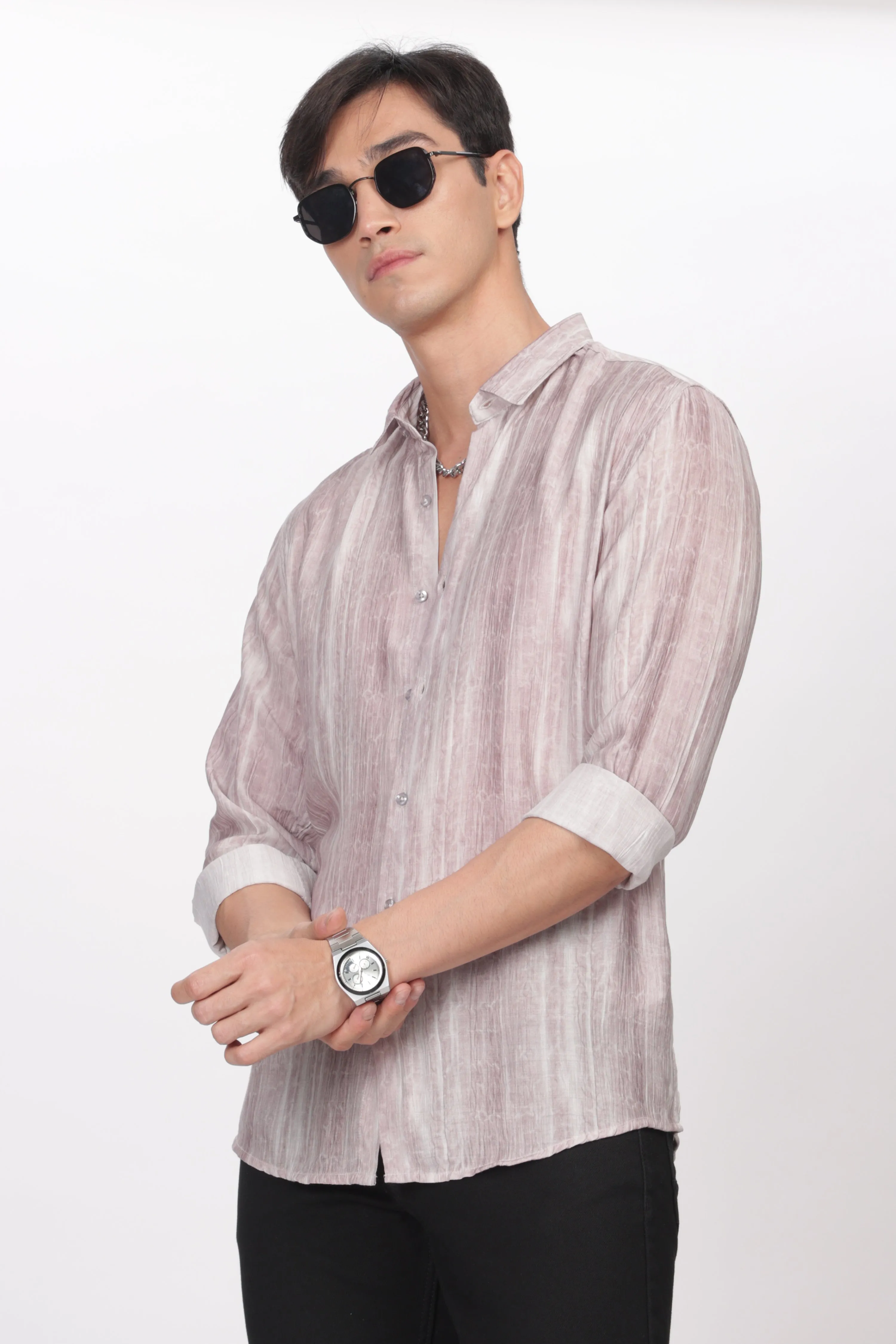 Peach Slim Fit Viscose Beach Wear Shirt