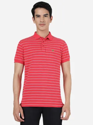 Pink & White Striped Slim Fit Polo T-Shirt | JadeBlue