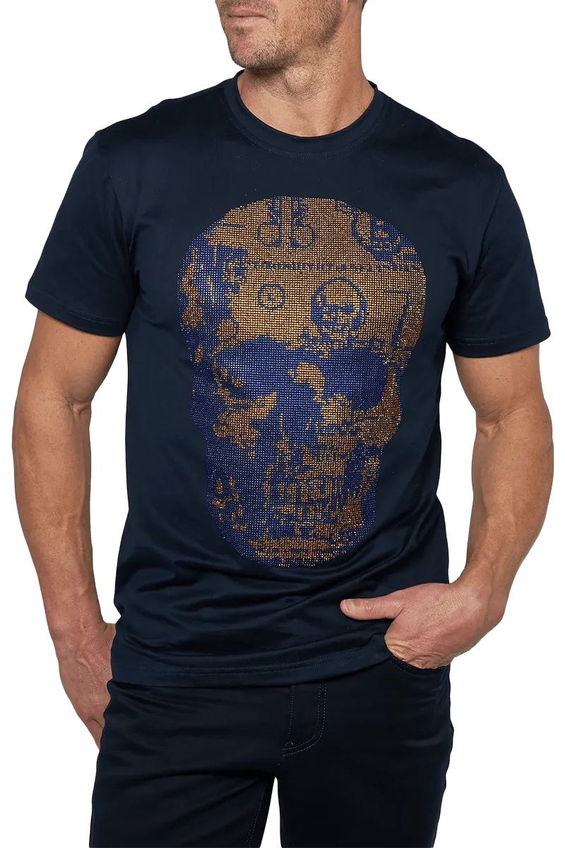 Platini Men's Navy Cotton Rhinestone T-Shirt