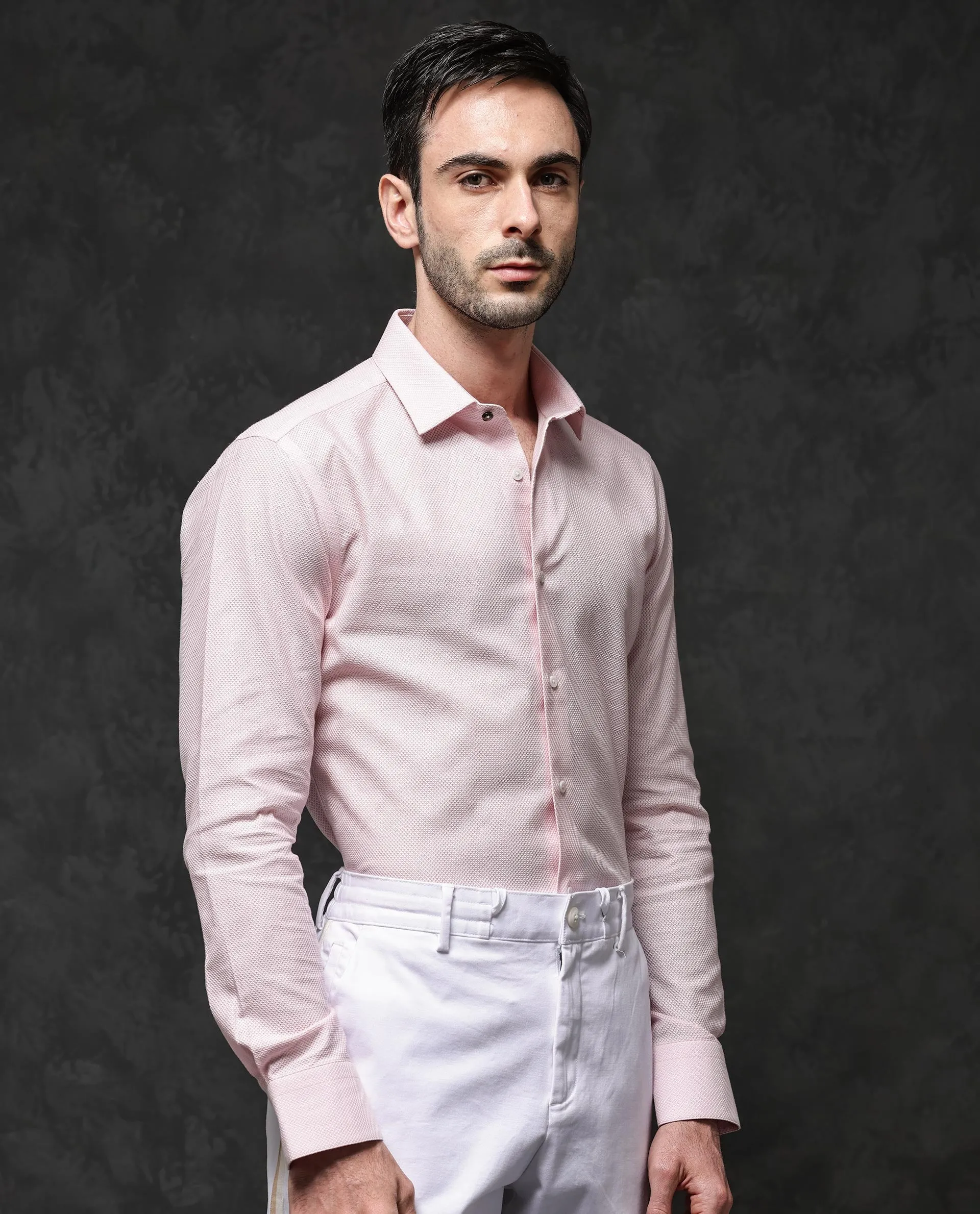 Rare Rabbit Mens Astron Pastel Pink Full Sleeve Solid Dobby Shirt