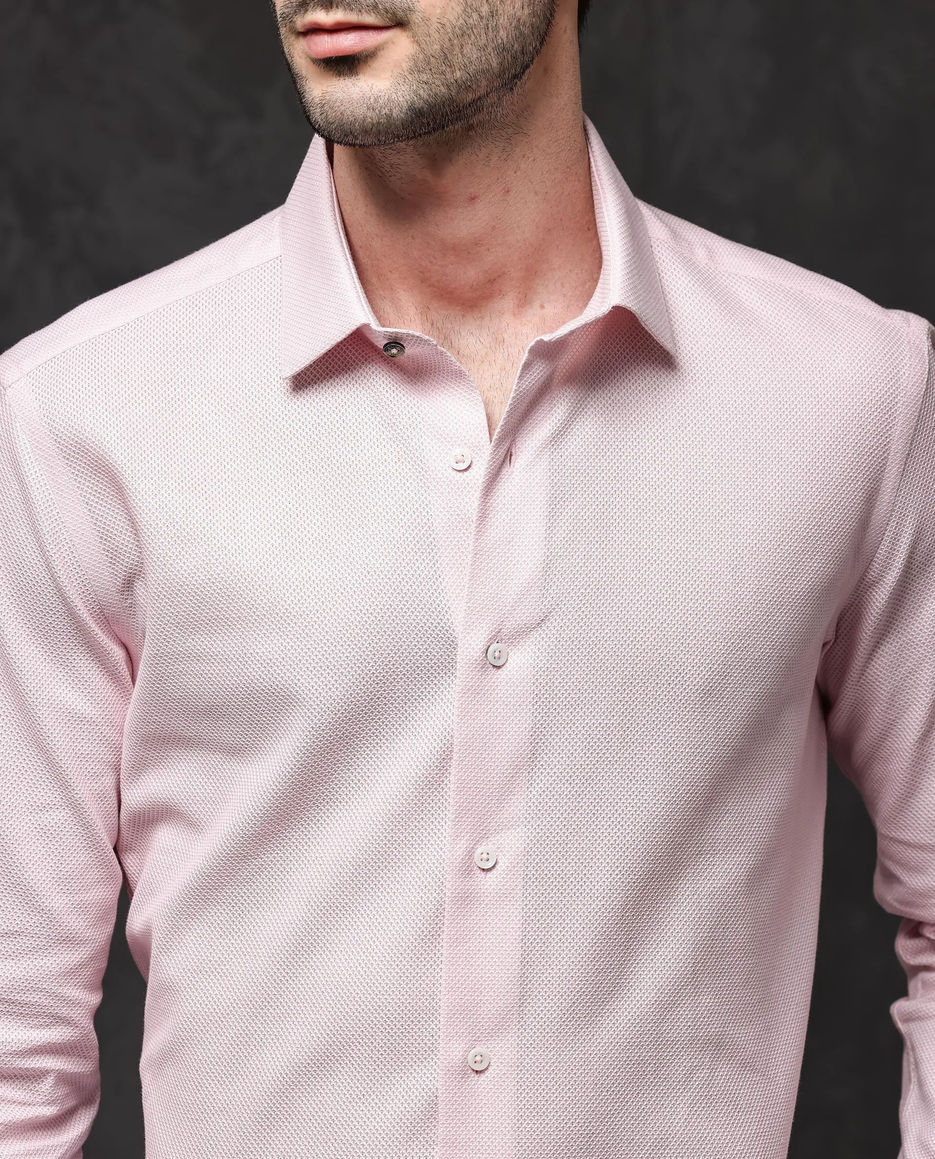 Rare Rabbit Mens Astron Pastel Pink Full Sleeve Solid Dobby Shirt