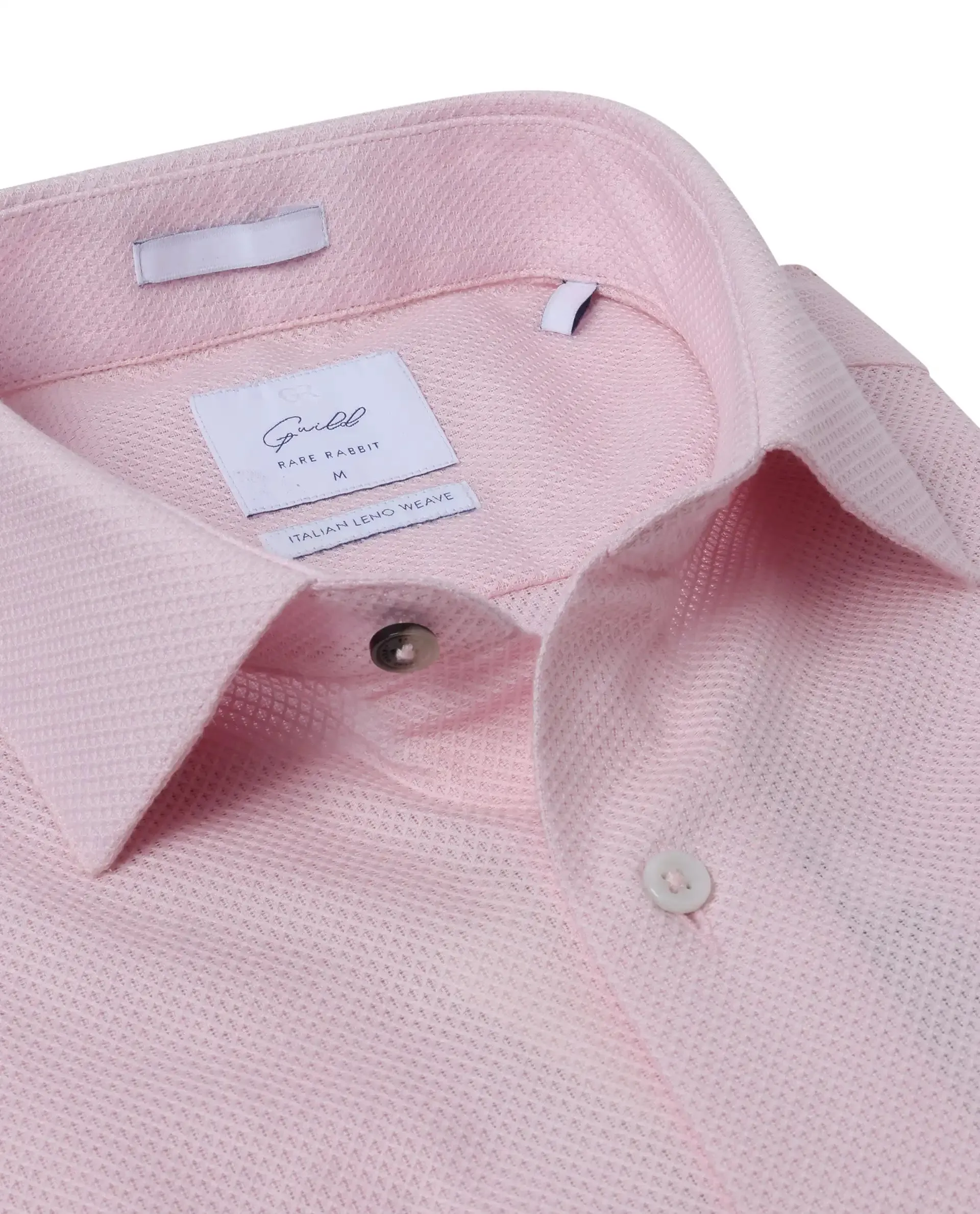 Rare Rabbit Mens Astron Pastel Pink Full Sleeve Solid Dobby Shirt