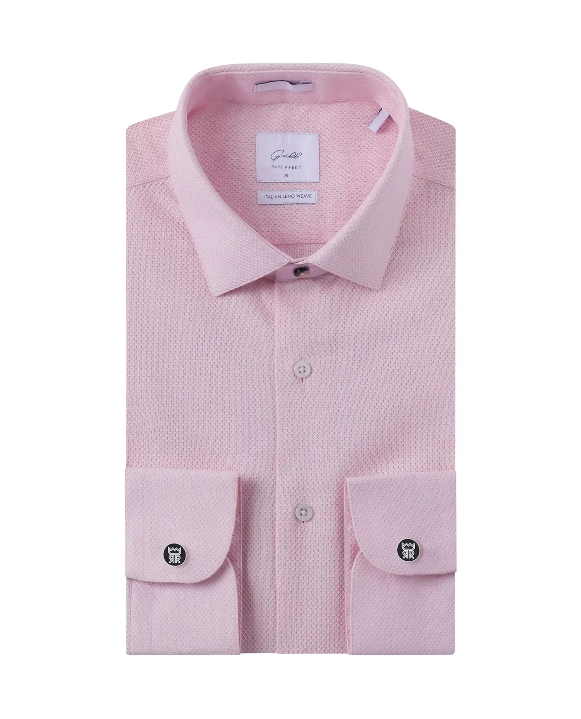 Rare Rabbit Mens Astron Pastel Pink Full Sleeve Solid Dobby Shirt