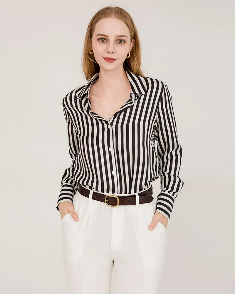 Relaxed Fit Vertical Stripe Silk Shirts