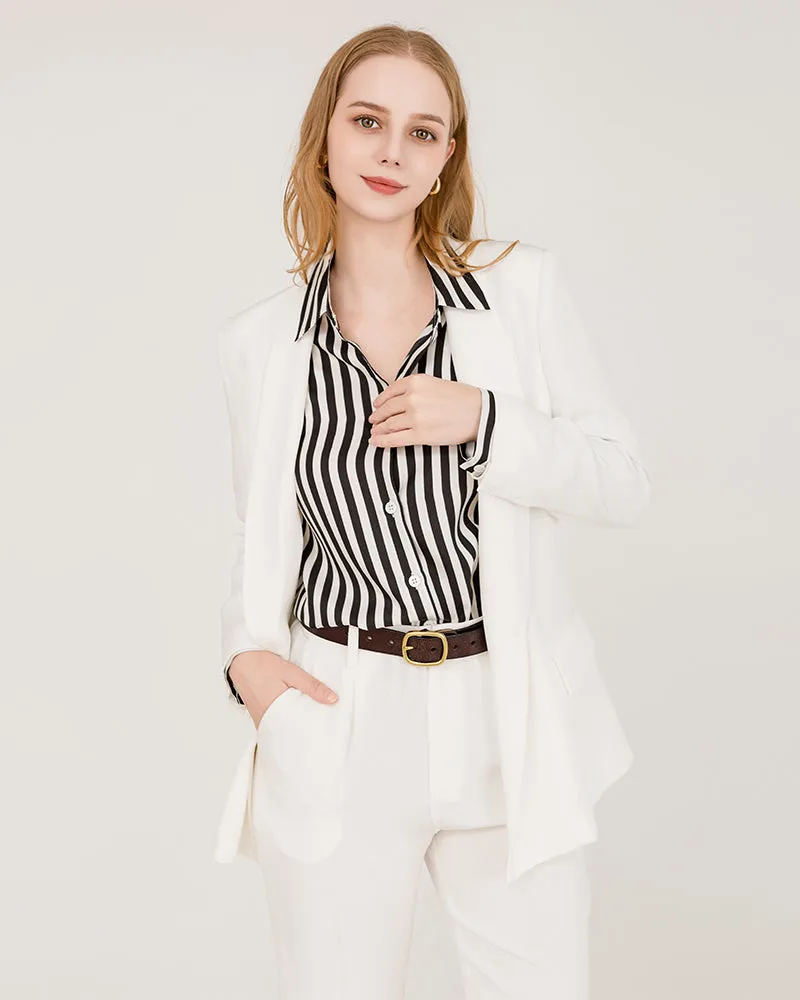 Relaxed Fit Vertical Stripe Silk Shirts