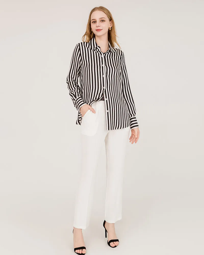 Relaxed Fit Vertical Stripe Silk Shirts