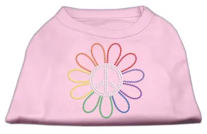 Rhinestone Rainbow Flower Peace Sign Shirts Light Pink L (14)