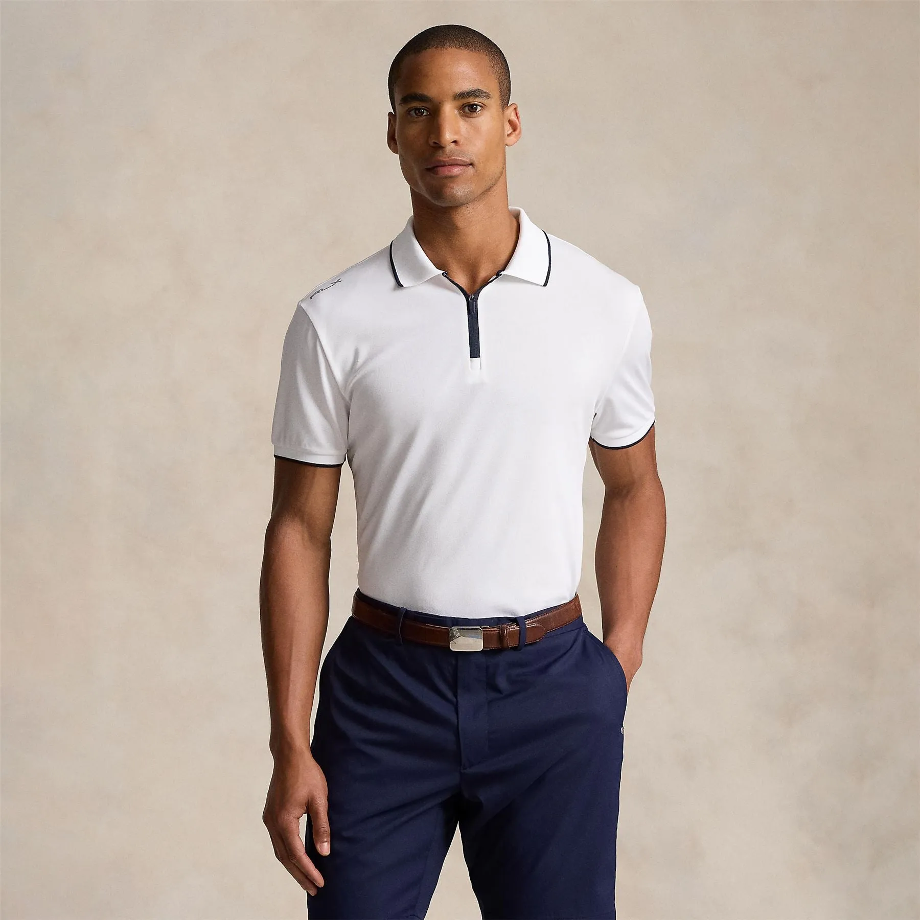 RLX Tailored Fit Performance Pique Zip Polo Ceramic White - AW24