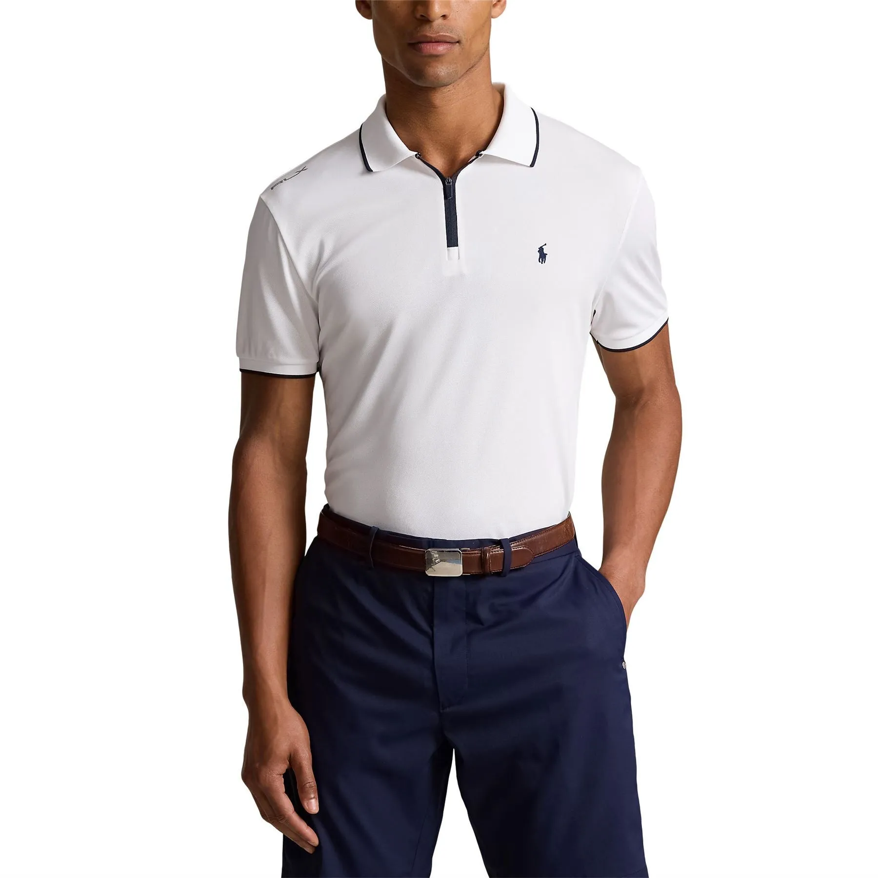 RLX Tailored Fit Performance Pique Zip Polo Ceramic White - AW24