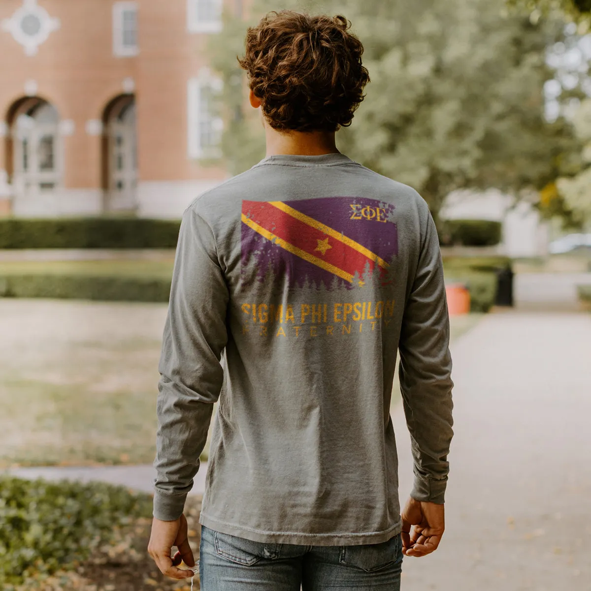 SigEp Gray Comfort Colors Flag Long Sleeve Pocket Tee