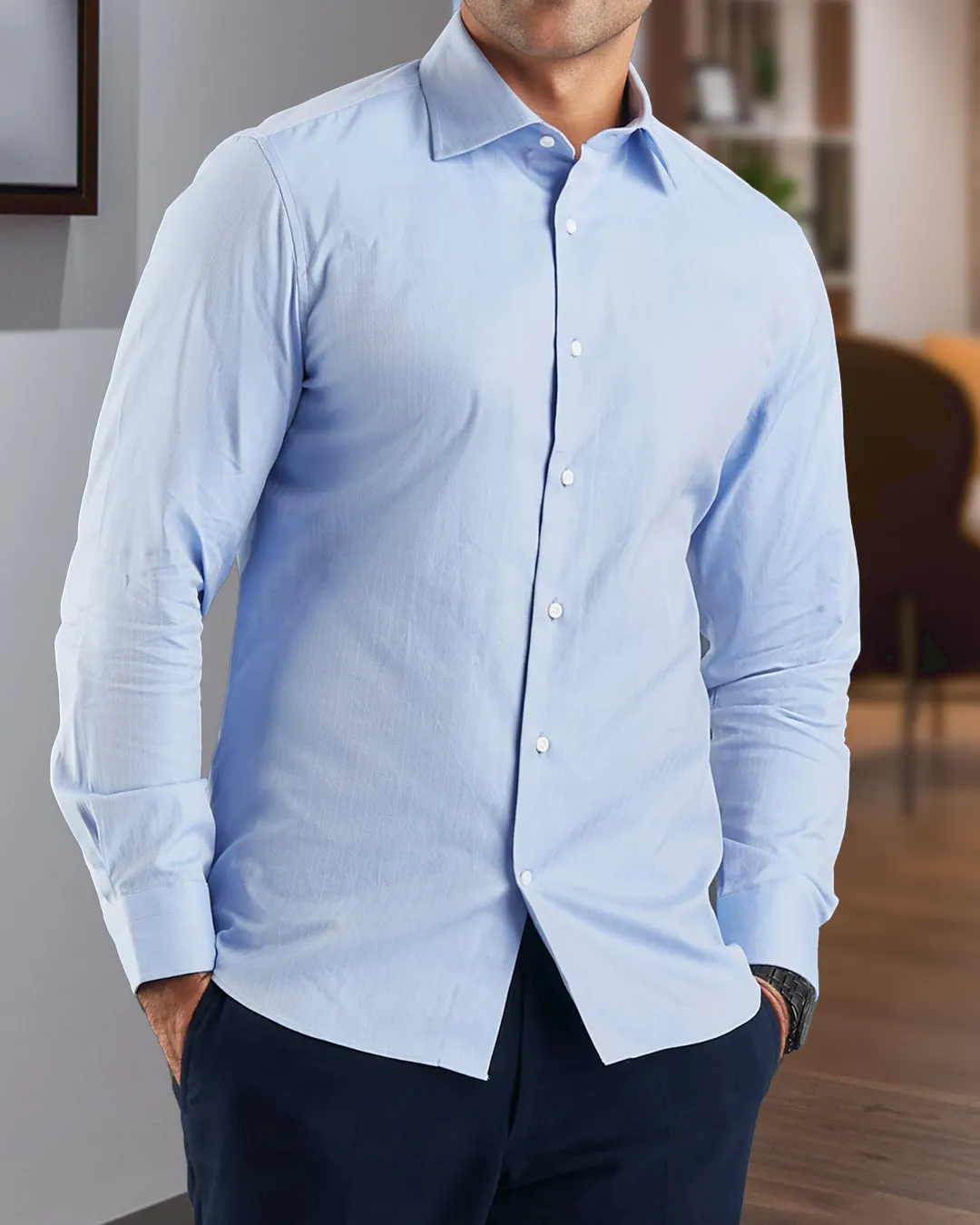 Sky Blue Herringbone Shirt