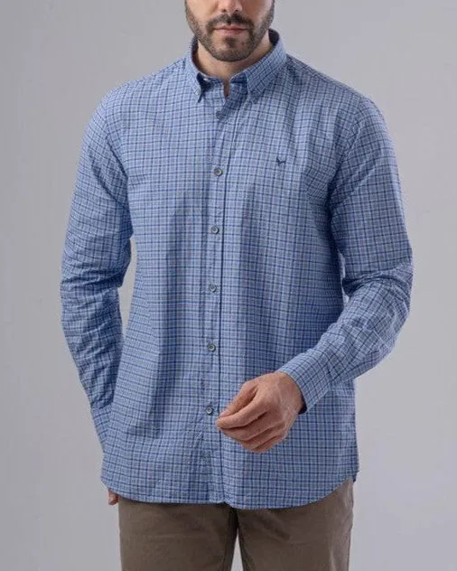 SLIM FIT CHECKERED SHIRT  - SKY BLUE