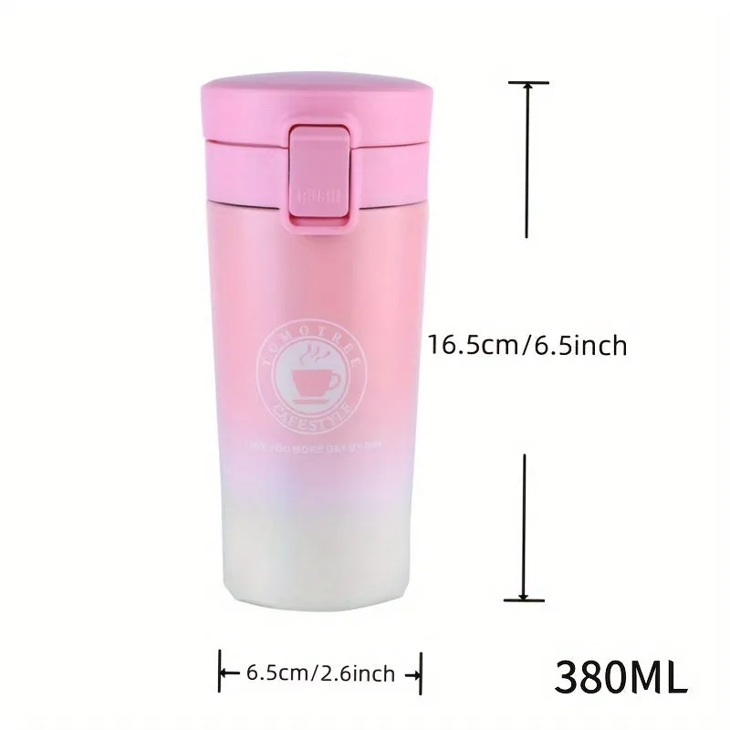 Stainless Steel Insulated Travel Mug, 12.85oz Double-Wall Vacuum Flask with Filter Net, Letter Print, Hand Wash, Oval Shape, Reusable, Winter-Themed for Adults - Ideal for Camping & Hiking