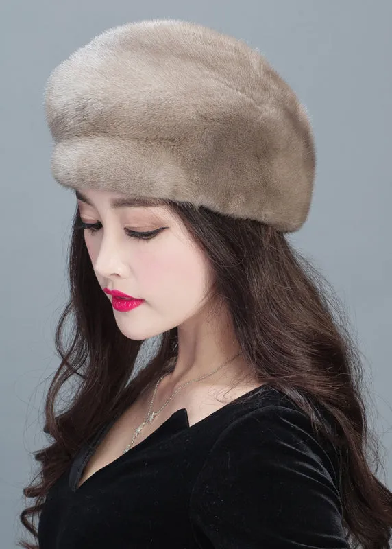 Style Grey Warm Mink Hair Knitted Beret Hat