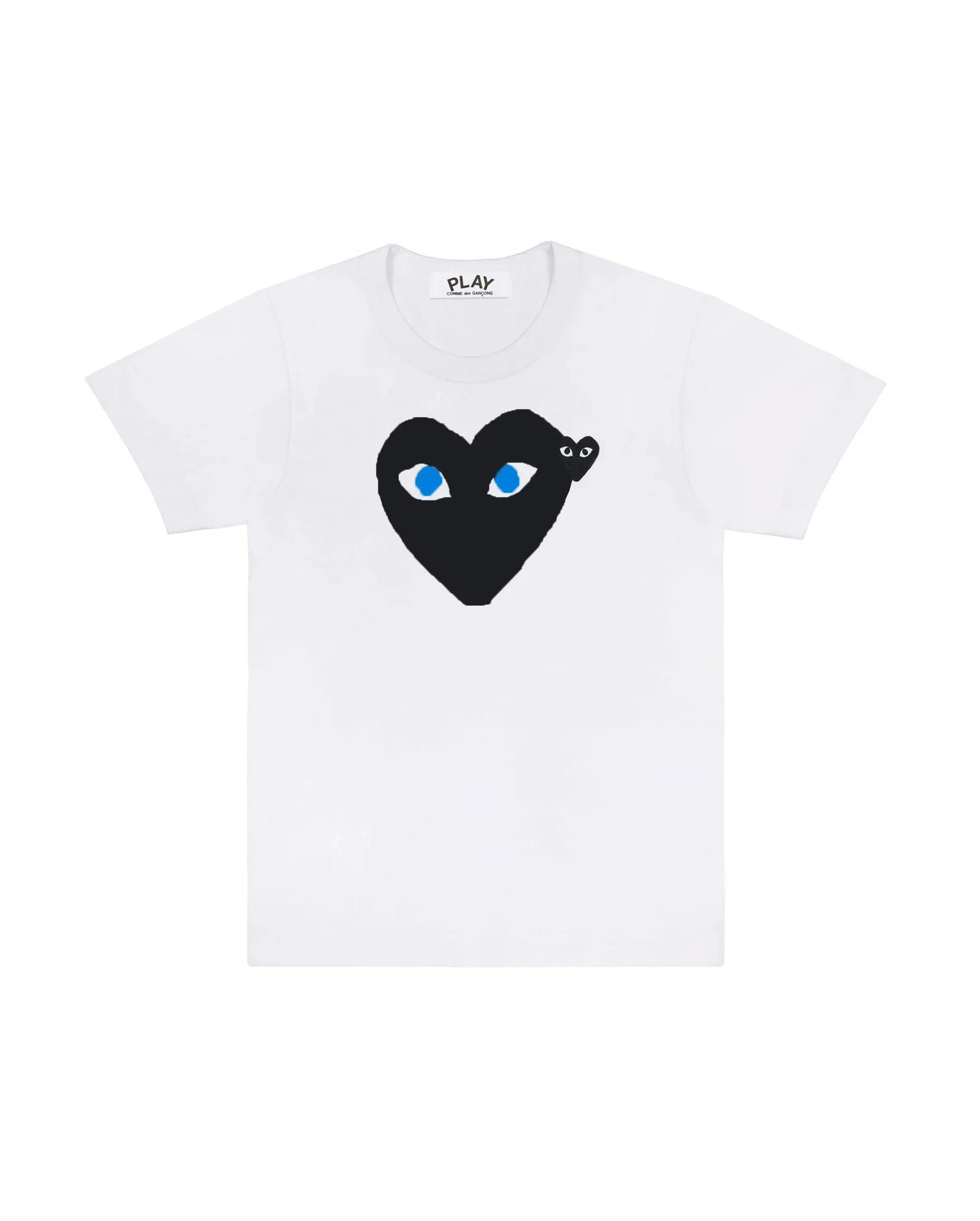 T088 UNISEX BIG BLACK HEART BLUE EYES T-SHIRT / WHITE