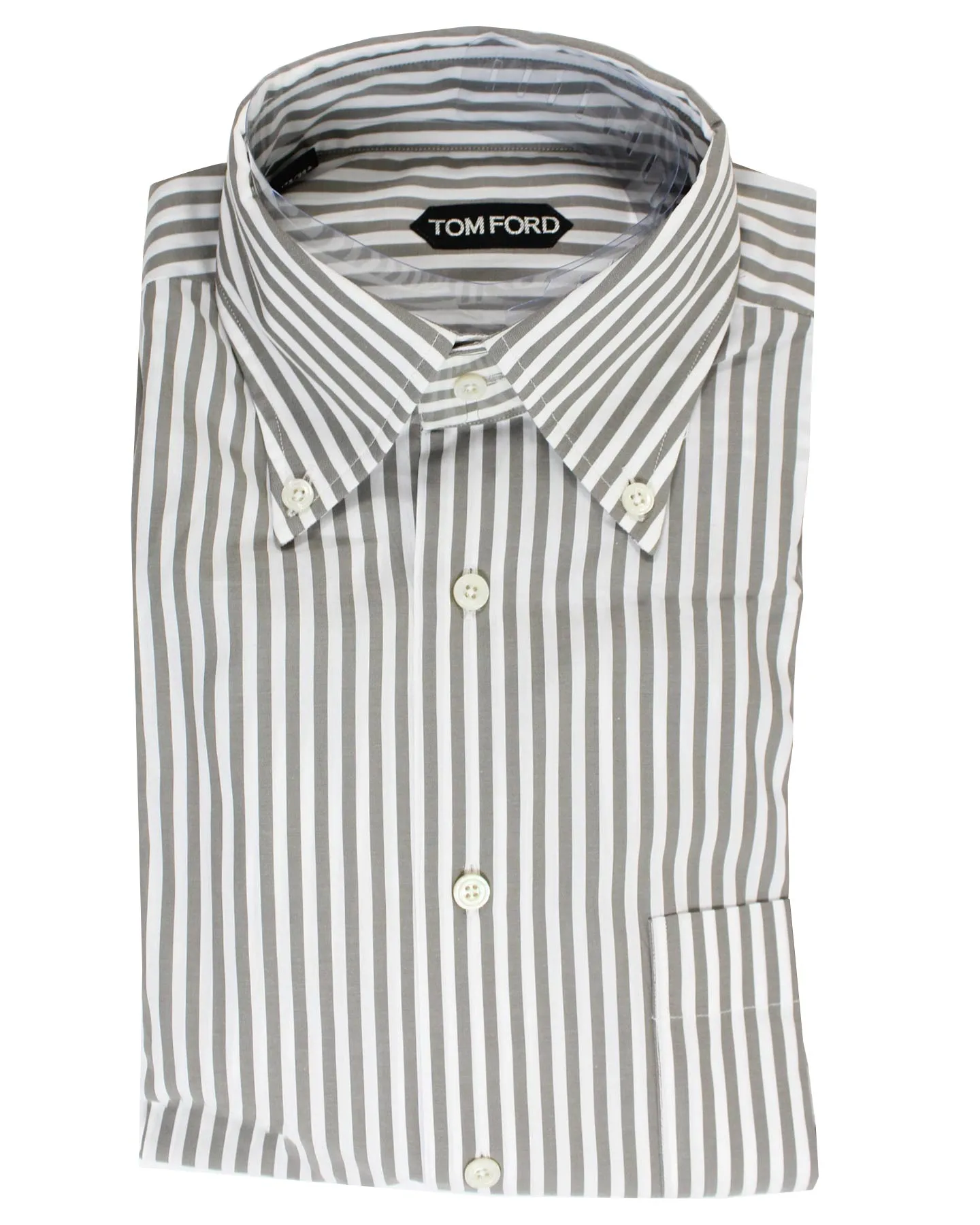 Tom Ford Button-Down Shirt White Gray Stripes 39 - 15 1/2 SALE