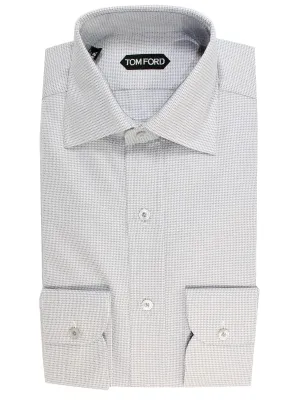 Tom Ford Dress Shirt White Gray Geometric 39 - 15 1/2 Slim Fit REDUCED SALE