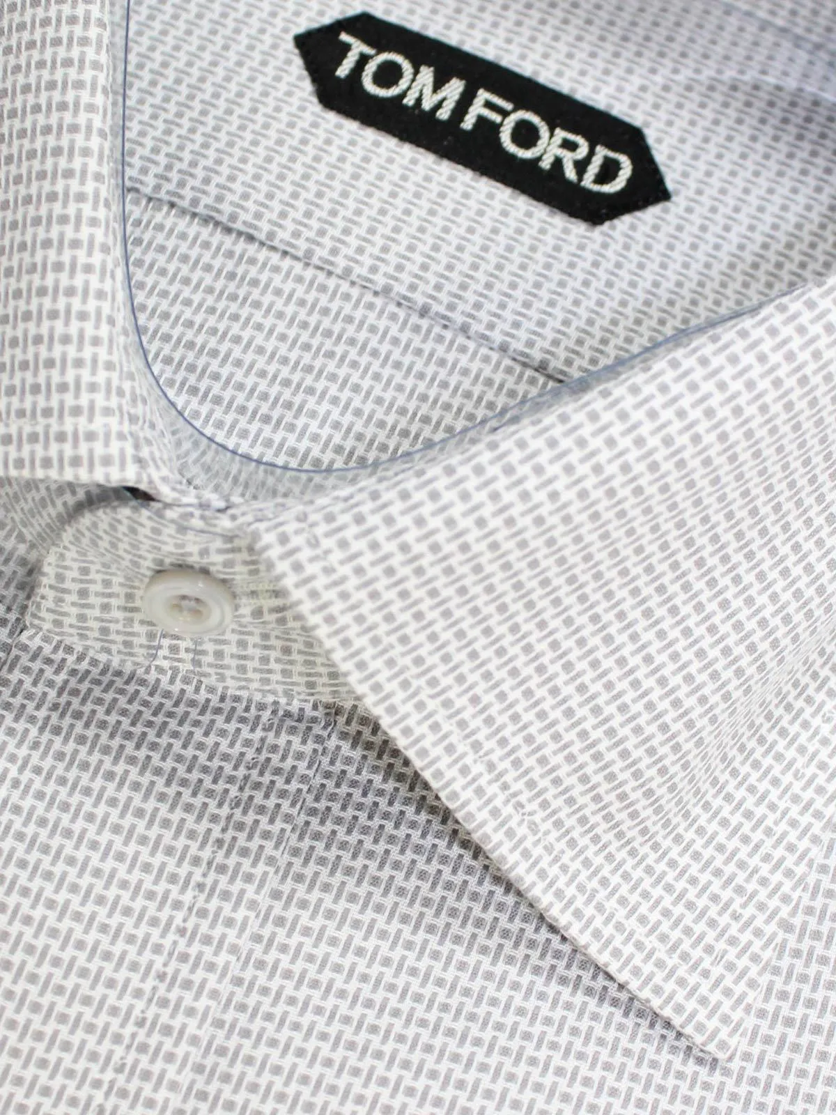 Tom Ford Dress Shirt White Gray Geometric 39 - 15 1/2 Slim Fit REDUCED SALE