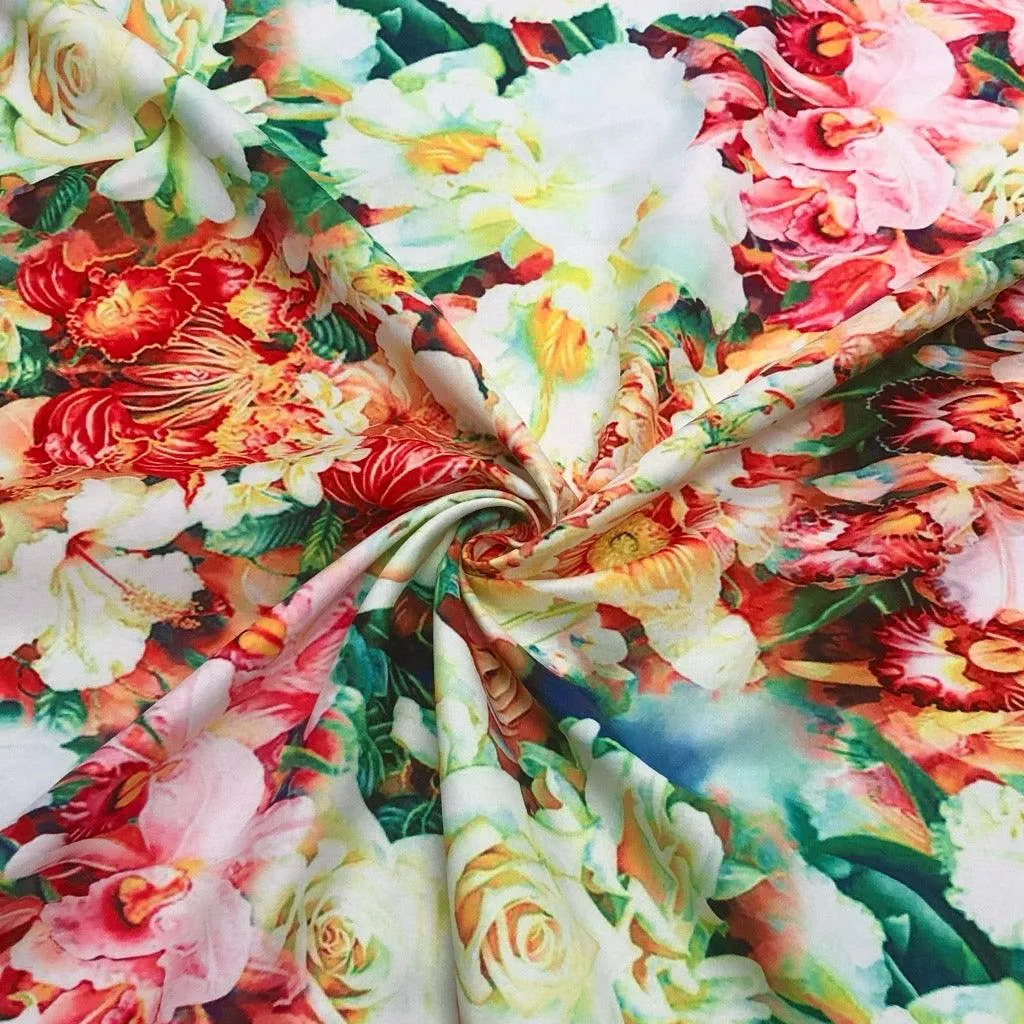 Vivid Floral Garden Cotton-Touch Polyester Fabric