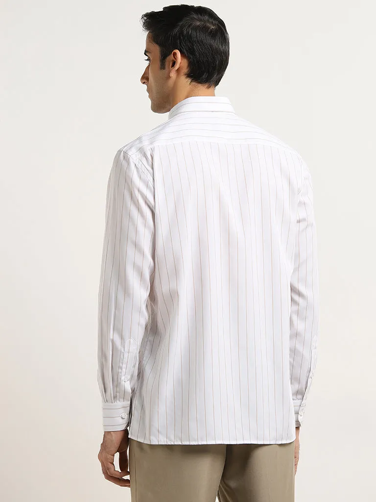 WES Formals Beige Pinstripe Design Relaxed-Fit Shirt