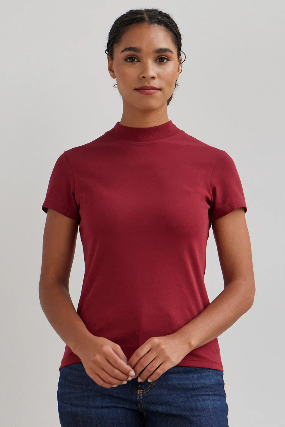 Women's Slim Organic Short Sleeve Mock Neck Top