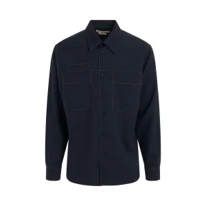 Wool Poplin Shirt in Blue Black